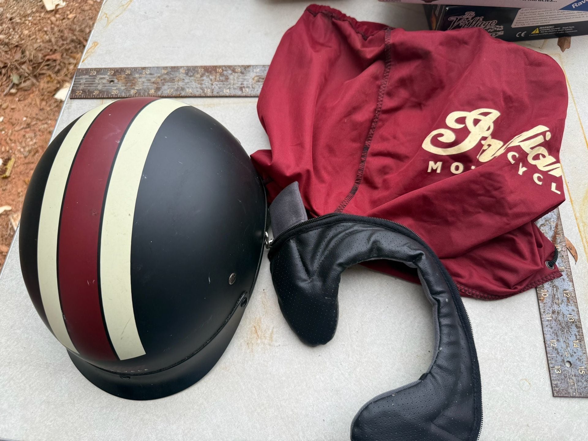 Indian Motorcycle Half Helmet Matte Black with Red Cream Stripes 2