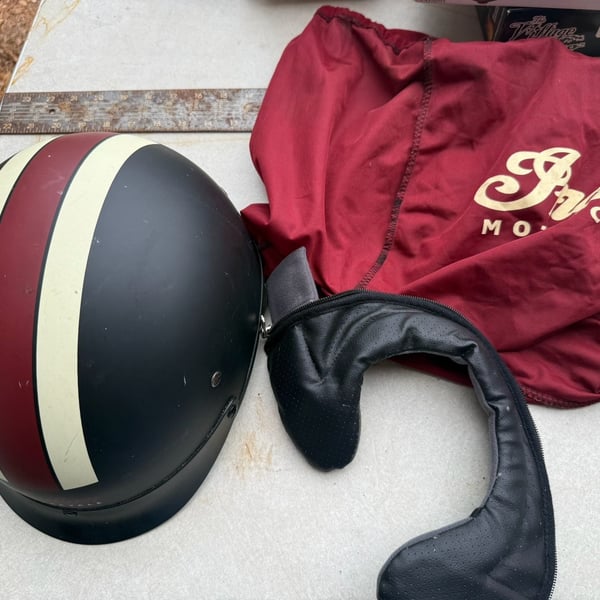 Indian Motorcycle Half Helmet Matte Black with Red Cream Stripes