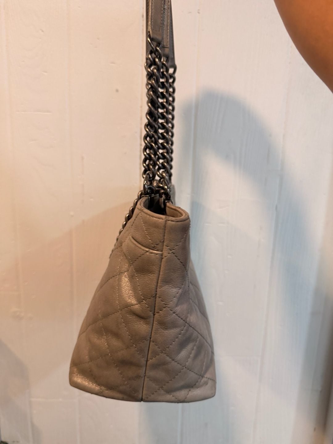 Chanel Shopping In Chains Tote Grey Quilted Glazed Calfskin Leather 3