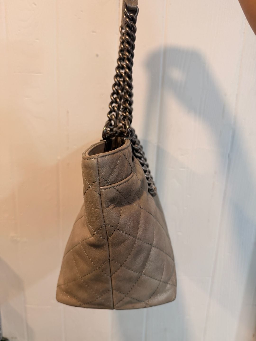 Chanel Shopping In Chains Tote Grey Quilted Glazed Calfskin Leather 5
