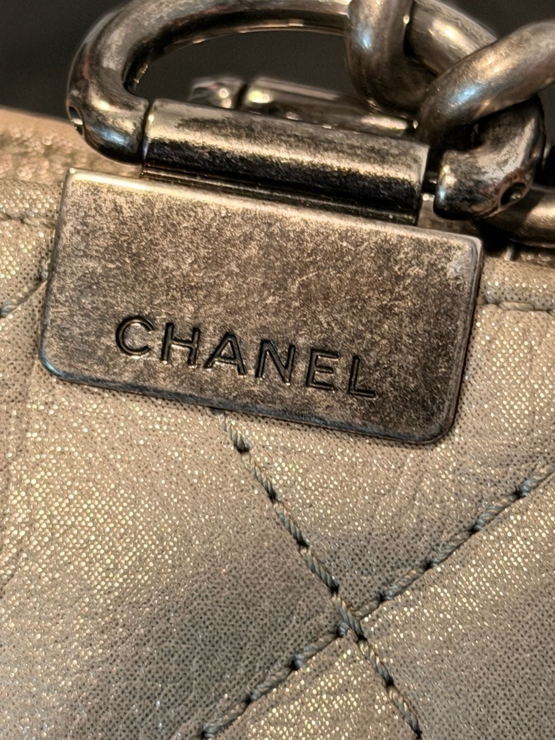 Chanel Shopping In Chains Tote Grey Quilted Glazed Calfskin Leather 7