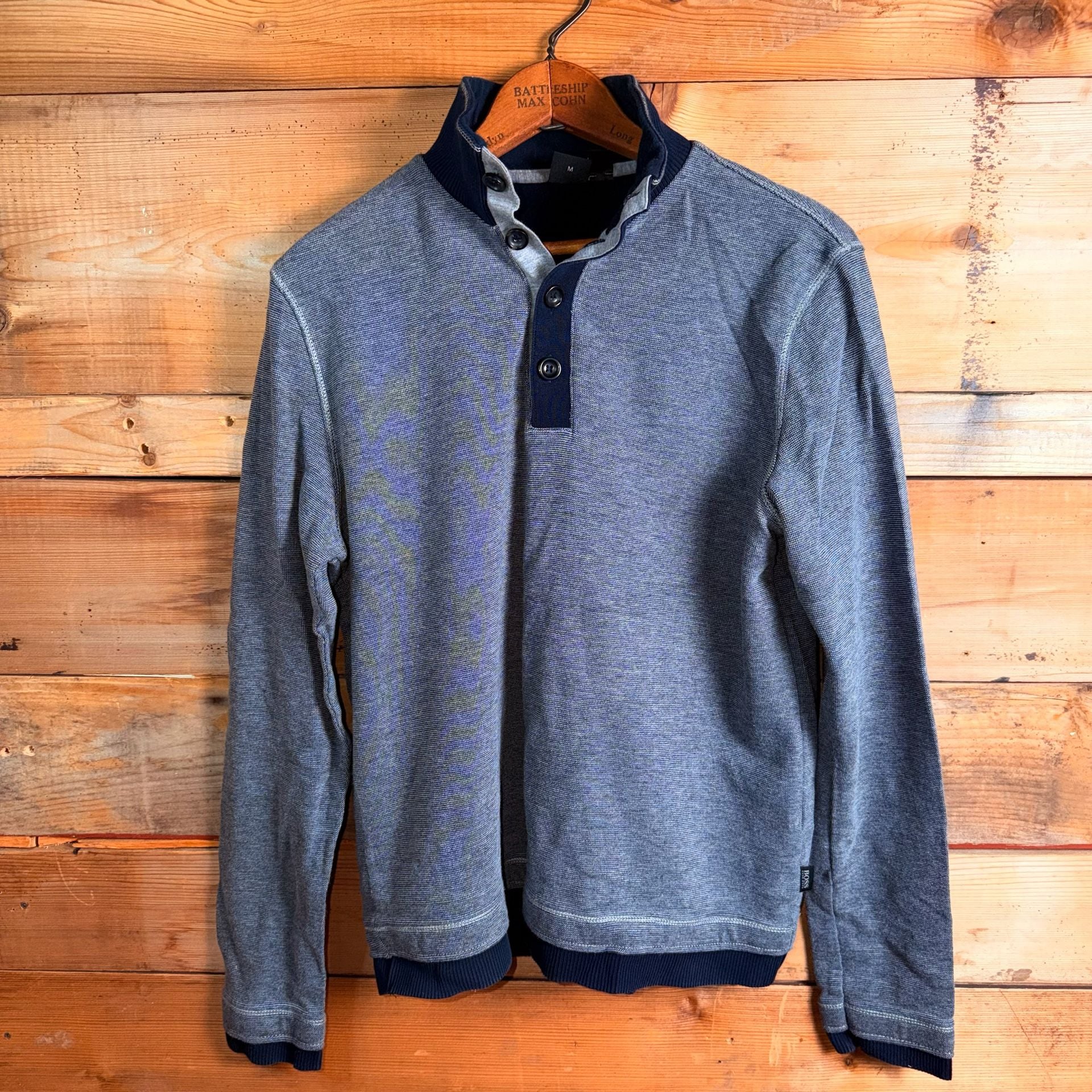 Hugo Boss Henley Sweater Size M Blue Cotton Mock Neck Regular Fit 2