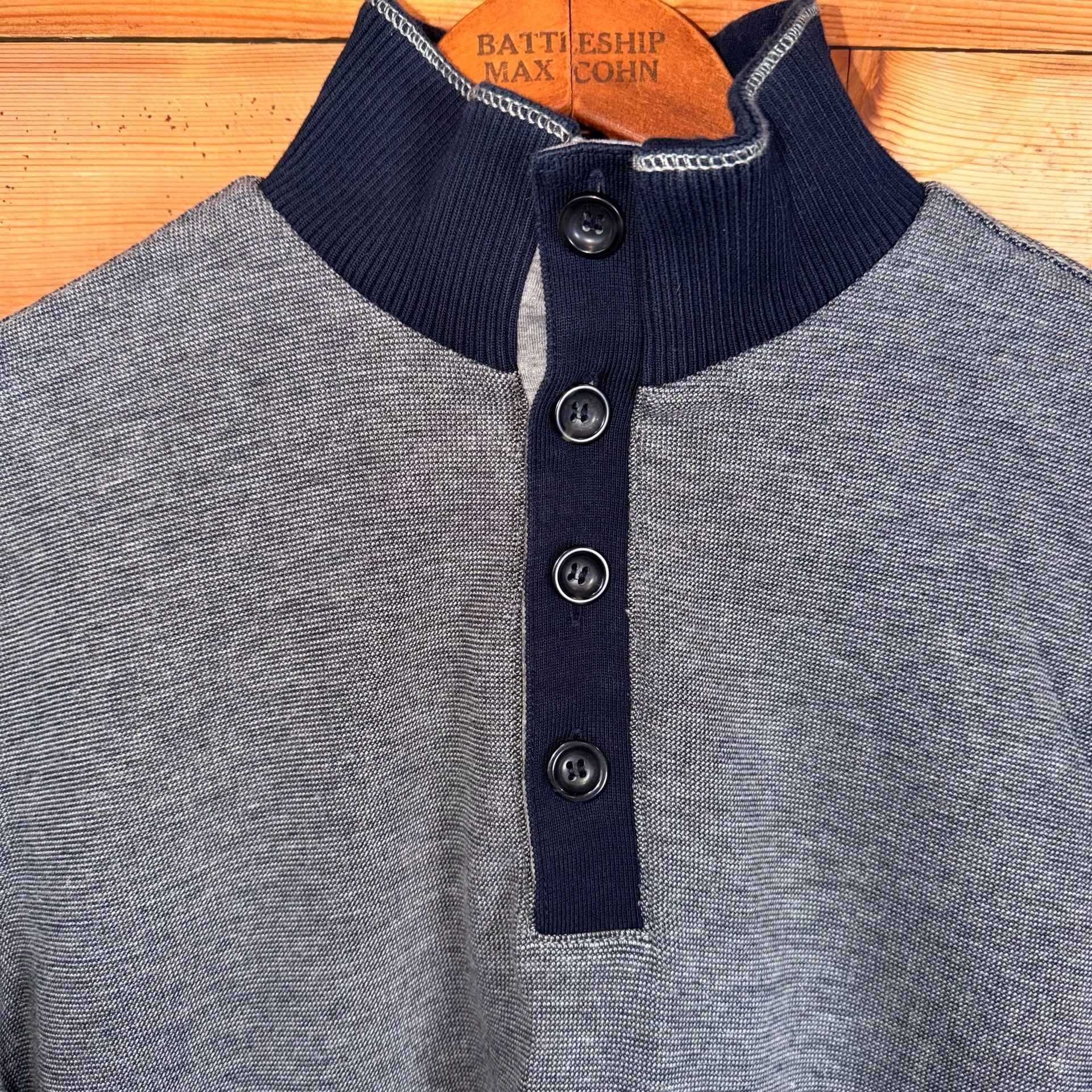 Hugo Boss Henley Sweater Size M Blue Cotton Mock Neck Regular Fit 4