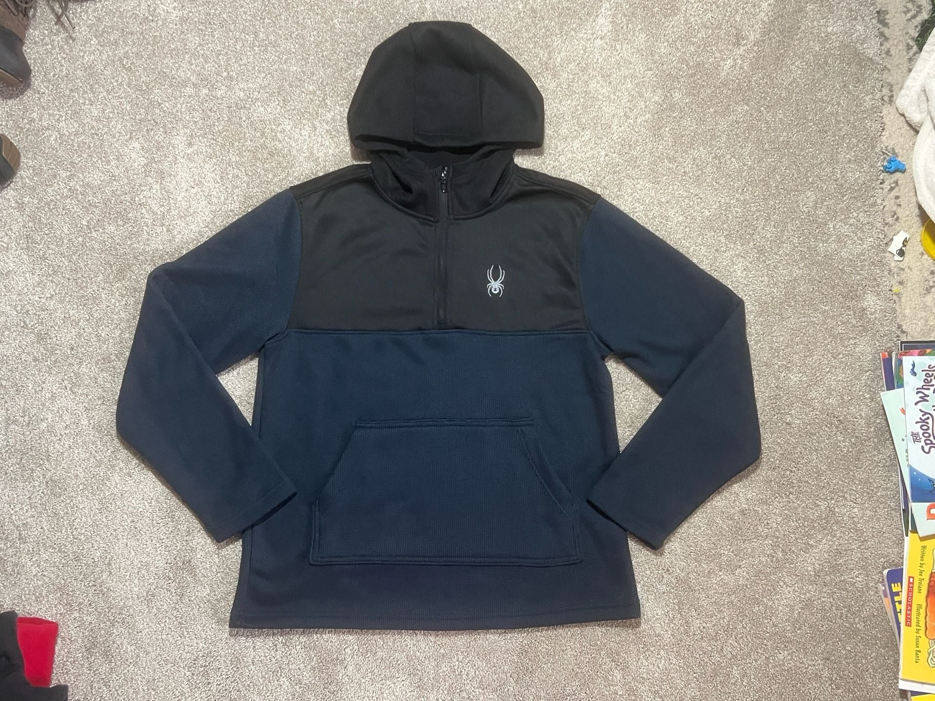 Spyder Racer 1/4 Zip Pullover Hoodie Size M Black Navy Blue 2