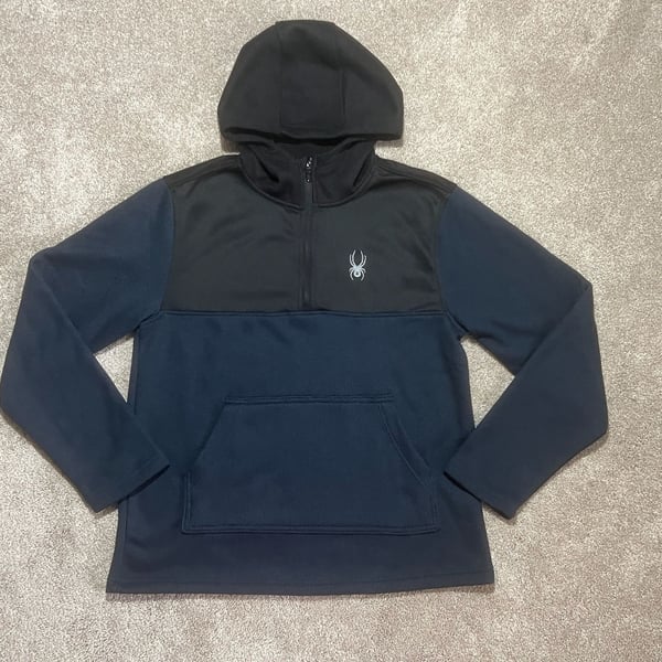 Spyder Racer 1/4 Zip Pullover Hoodie Size M Black Navy Blue