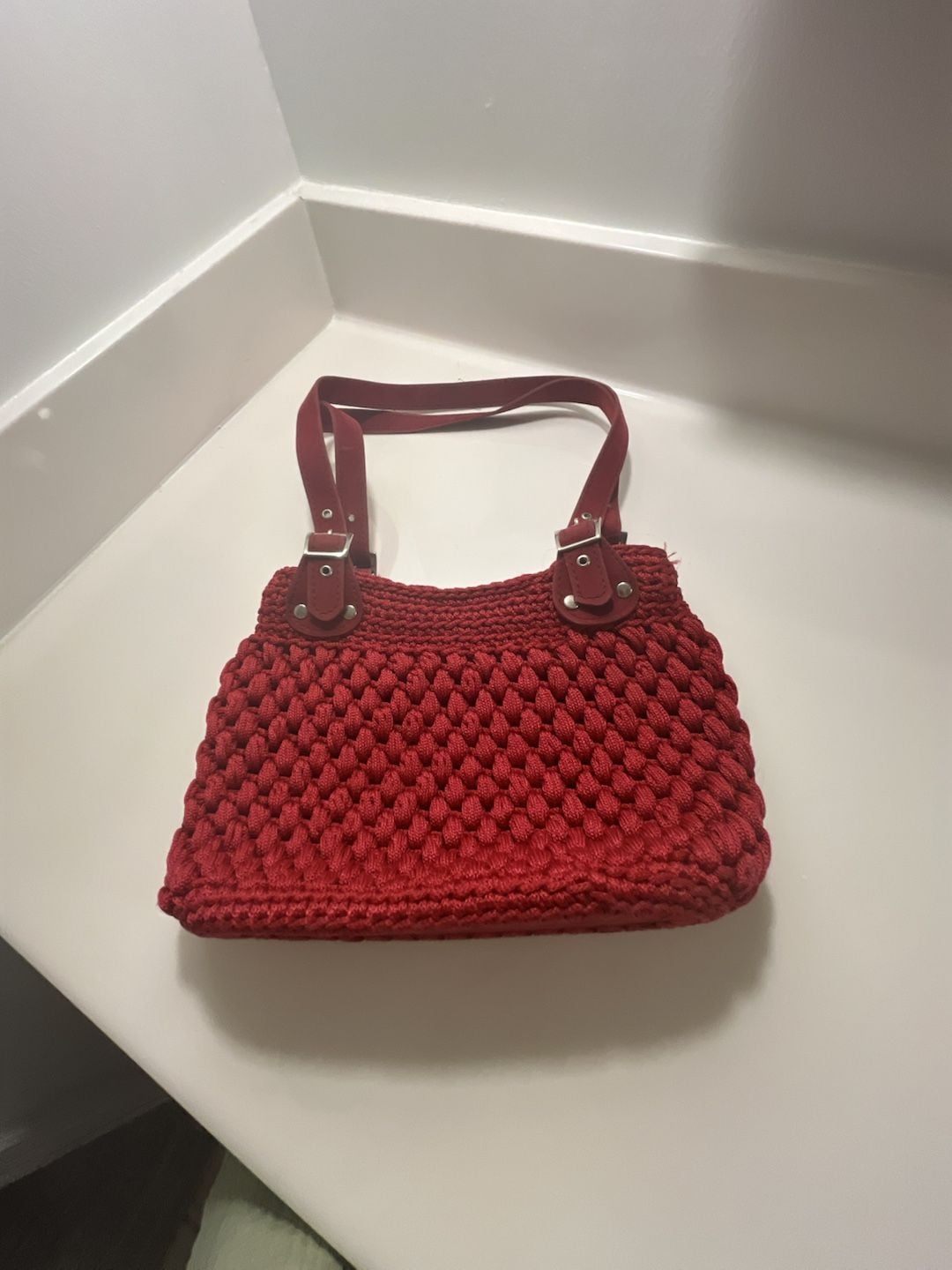 Handmade Red Crochet Shoulder Bag 2