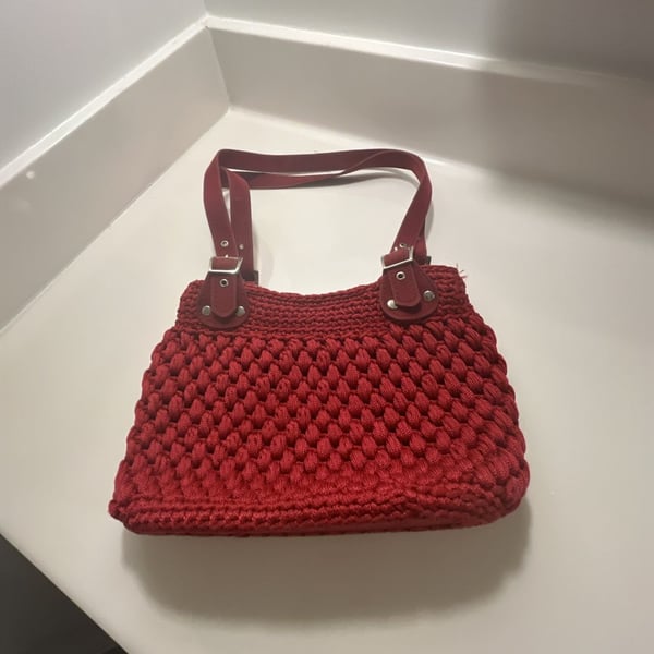 Handmade Red Crochet Shoulder Bag