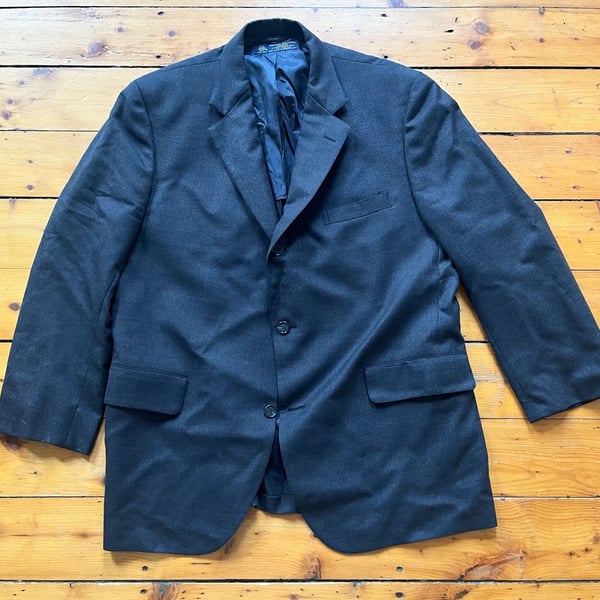 Brooks Brothers Wool Blazer Sport Coat Charcoal Grey Three Button 44R USA Made