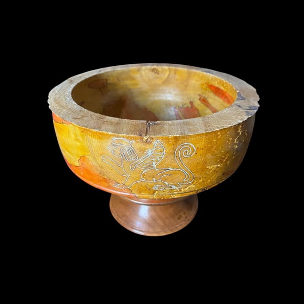 Dave Gahimer Wood Art Bowl Etruscan Sunset 12" Hand Decorated Footed