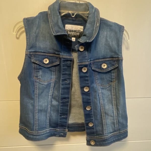 kensie Jeans Denim Vest Size M Blue Wash Distressed Sleeveless
