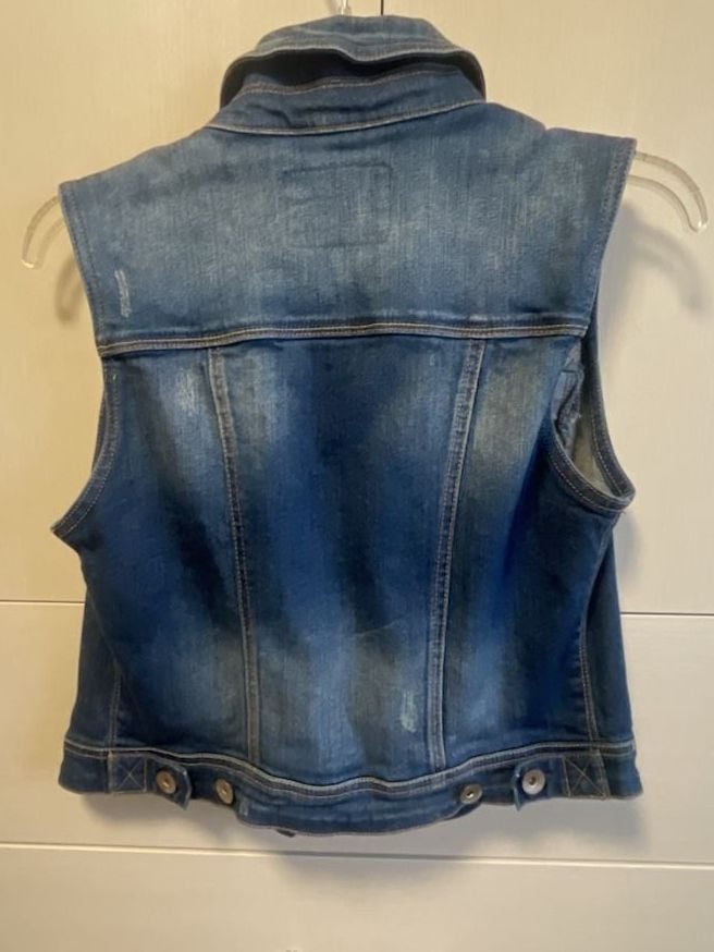 kensie Jeans Denim Vest Size M Blue Wash Distressed Sleeveless 6