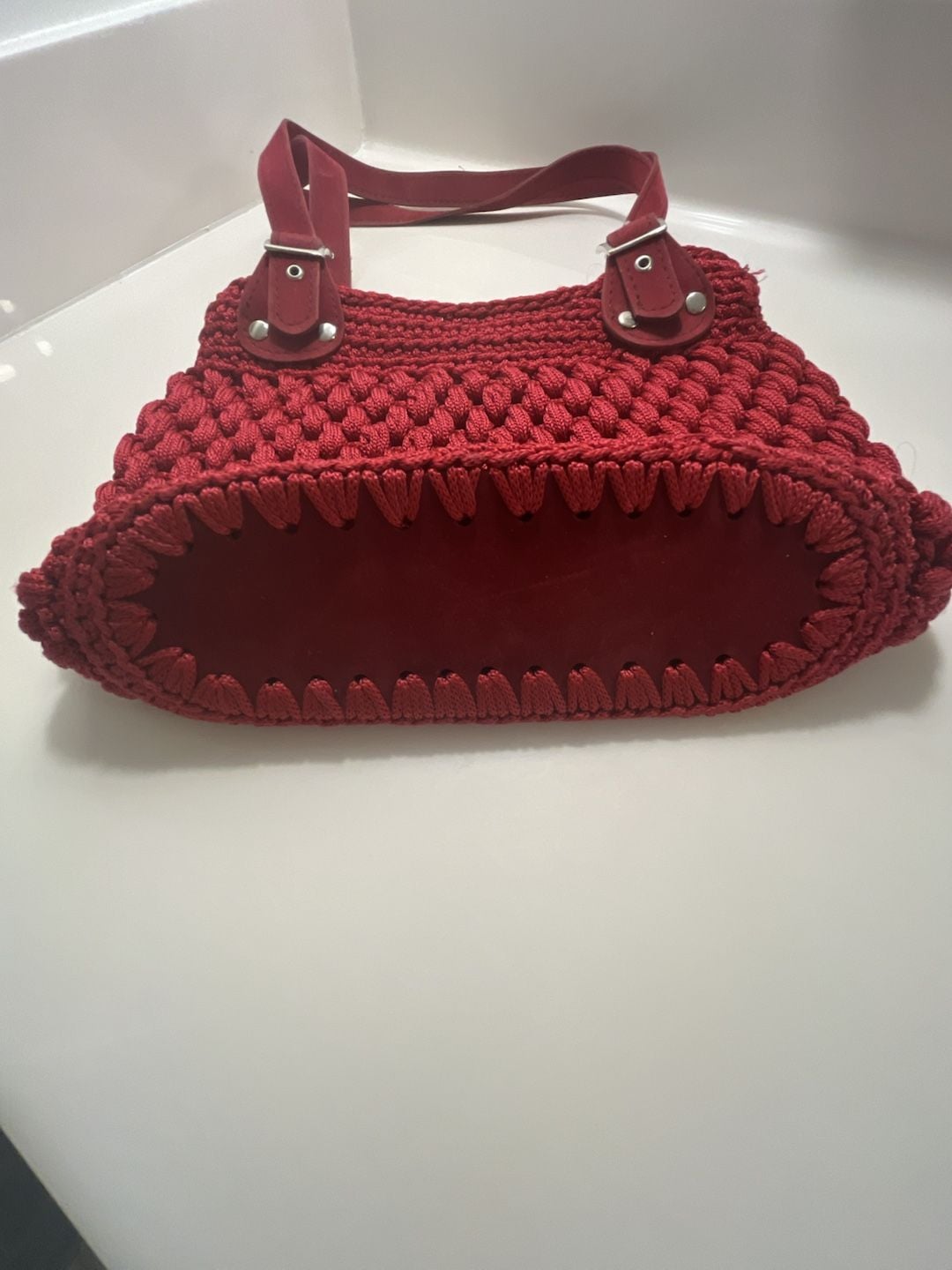 Handmade Red Crochet Shoulder Bag 3