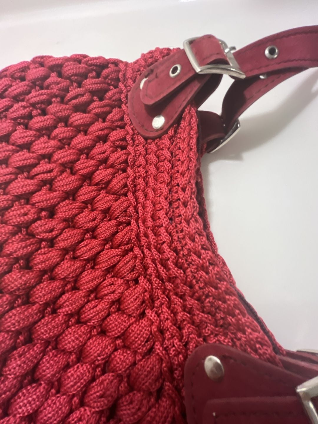 Handmade Red Crochet Shoulder Bag 4