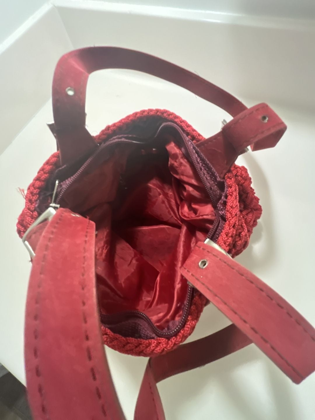 Handmade Red Crochet Shoulder Bag 5