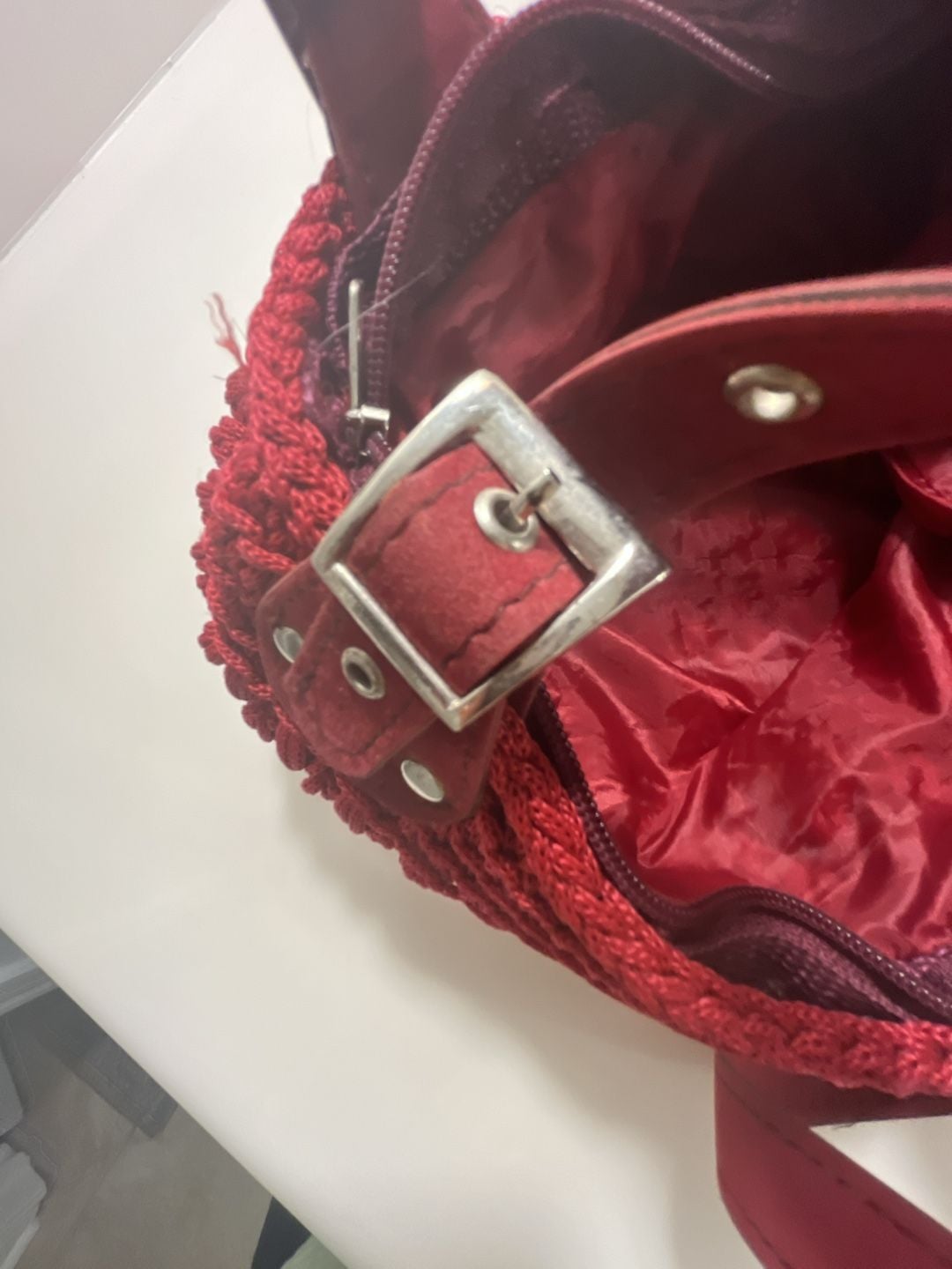 Handmade Red Crochet Shoulder Bag 7