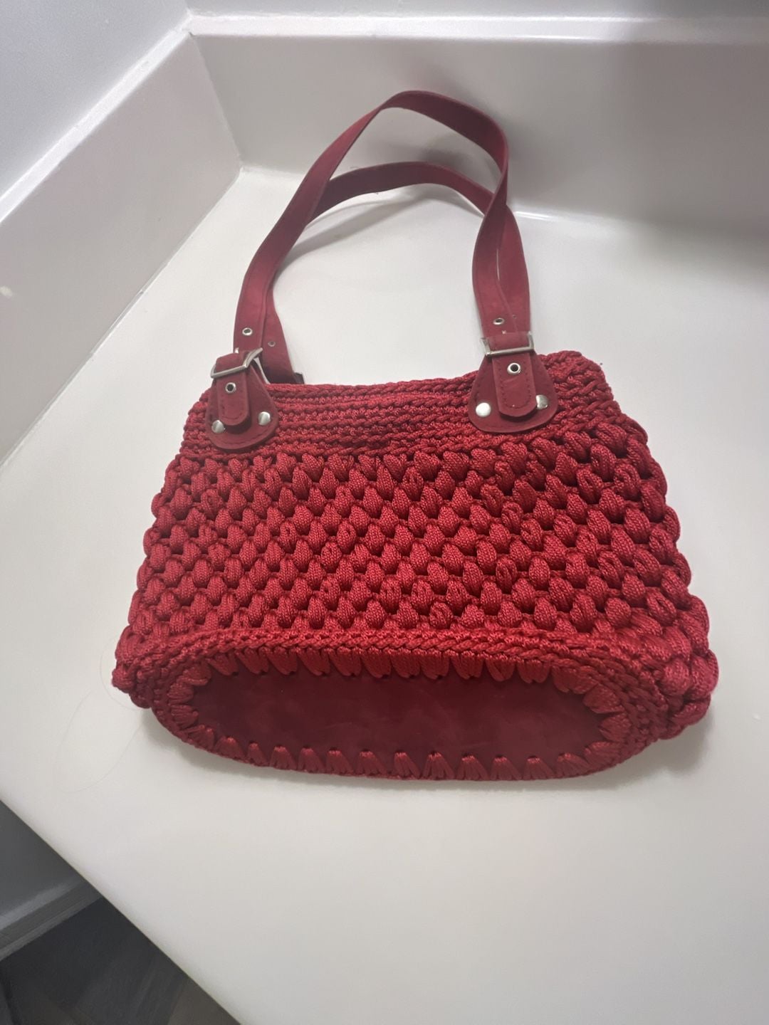 Handmade Red Crochet Shoulder Bag 8
