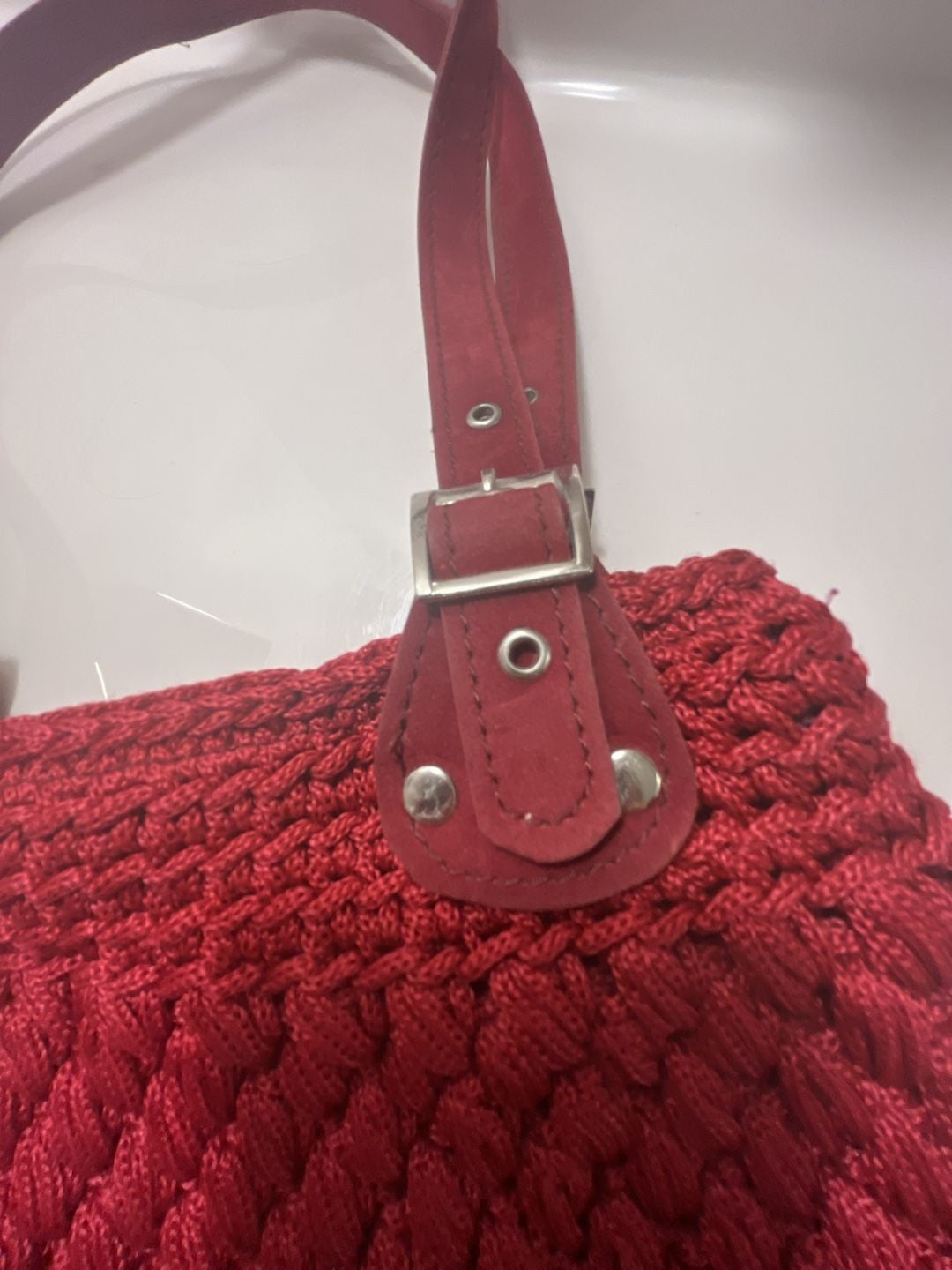 Handmade Red Crochet Shoulder Bag 9