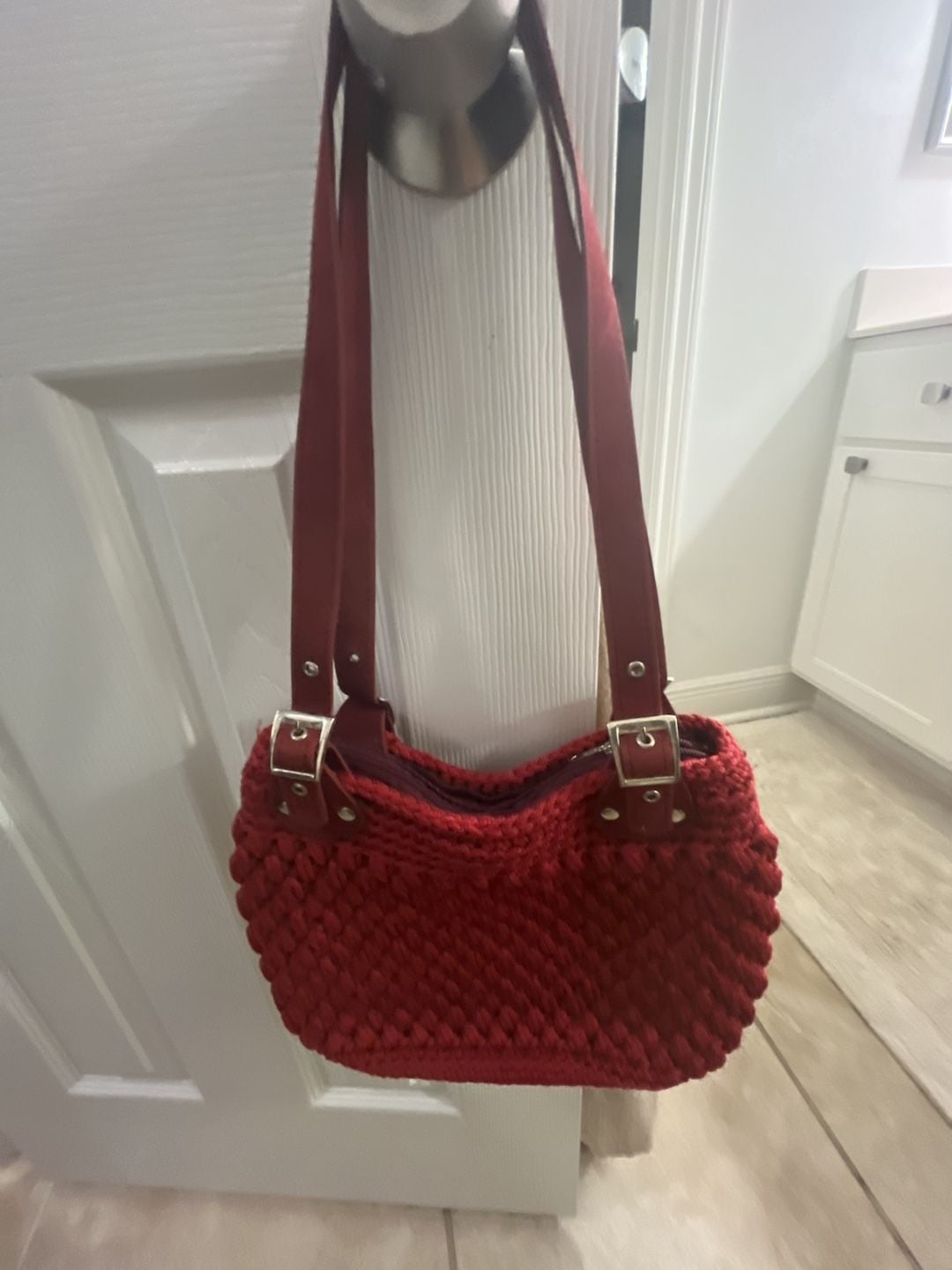 Handmade Red Crochet Shoulder Bag 10