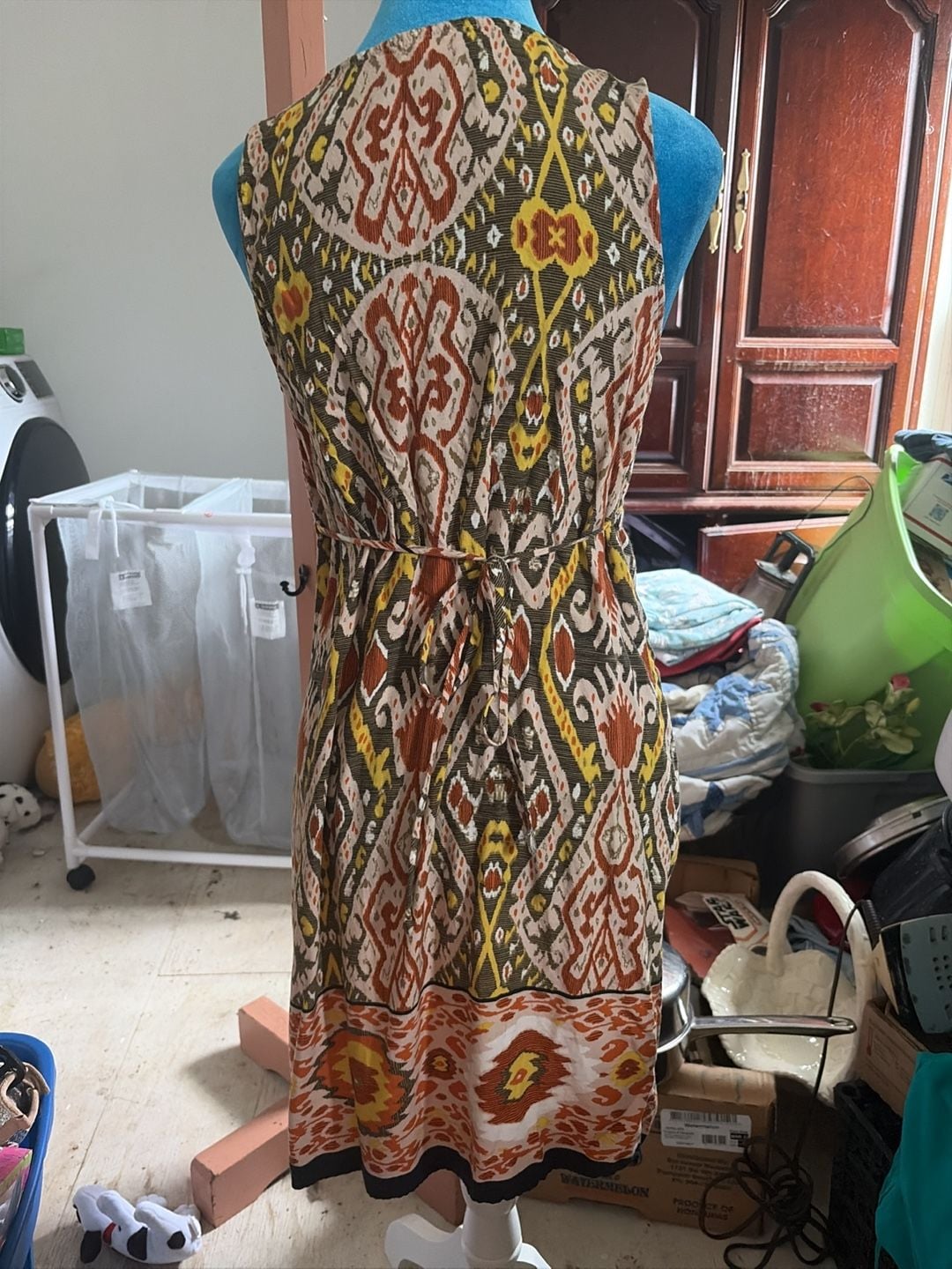 As U Wish Dress Size M Multicolor Boho Ikat Print Crochet Neck Sleeveless 3