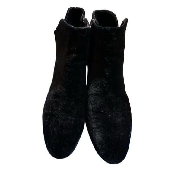 JustFab Black Velvet Ankle Boots Block Heel