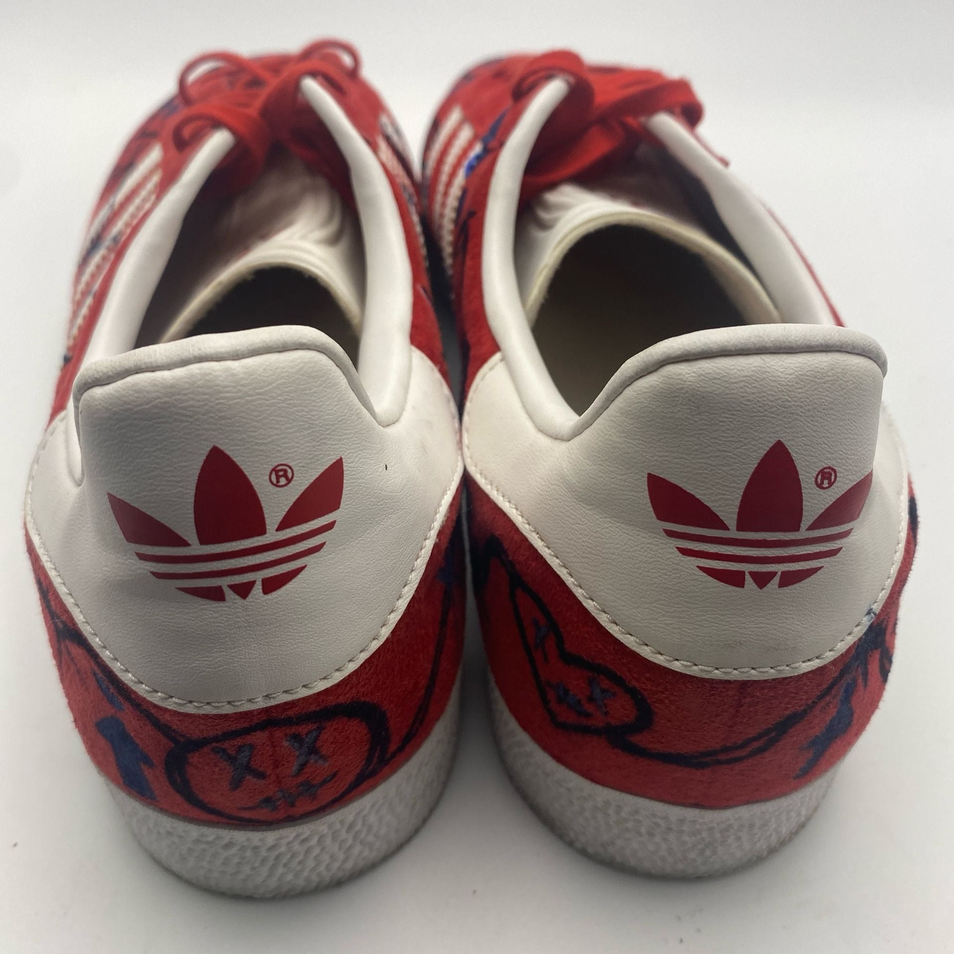 Adidas Gazelle Size 12 Red White Custom Doodled Suede Sneakers (DS1044) 7