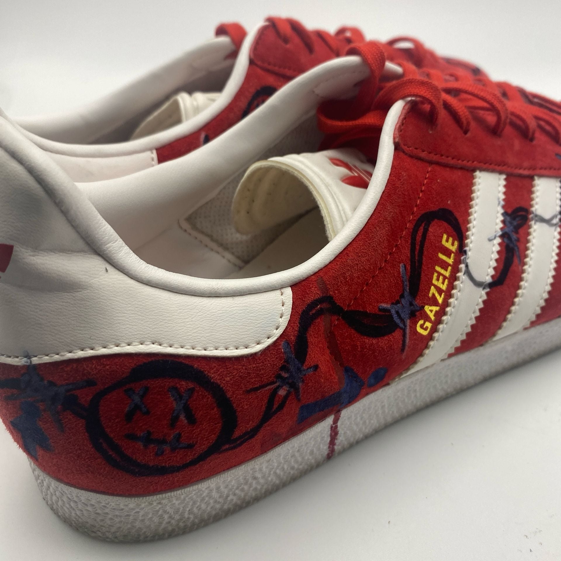 Adidas Gazelle Size 12 Red White Custom Doodled Suede Sneakers (DS1044) 9
