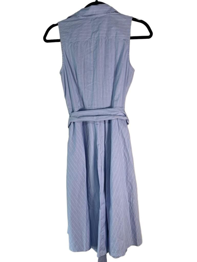 Ann Taylor Factory Pinstripe Shirtdress Size 0 Blue Sleeveless Belt 6