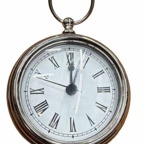 Pottery Barn Pocket Watch Clock Silver Chrome Desktop Display