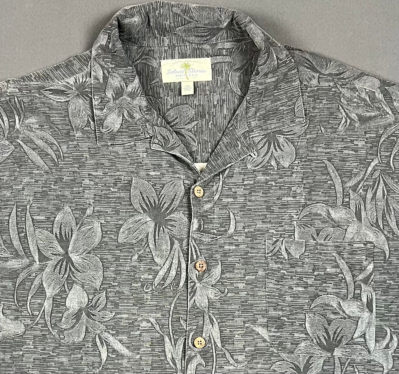 Island Shores Hawaiian Shirt Size XXL Gray Floral Washable Silk 2
