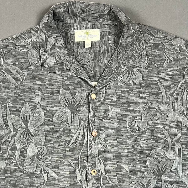 Island Shores Hawaiian Shirt Size XXL Gray Floral Washable Silk