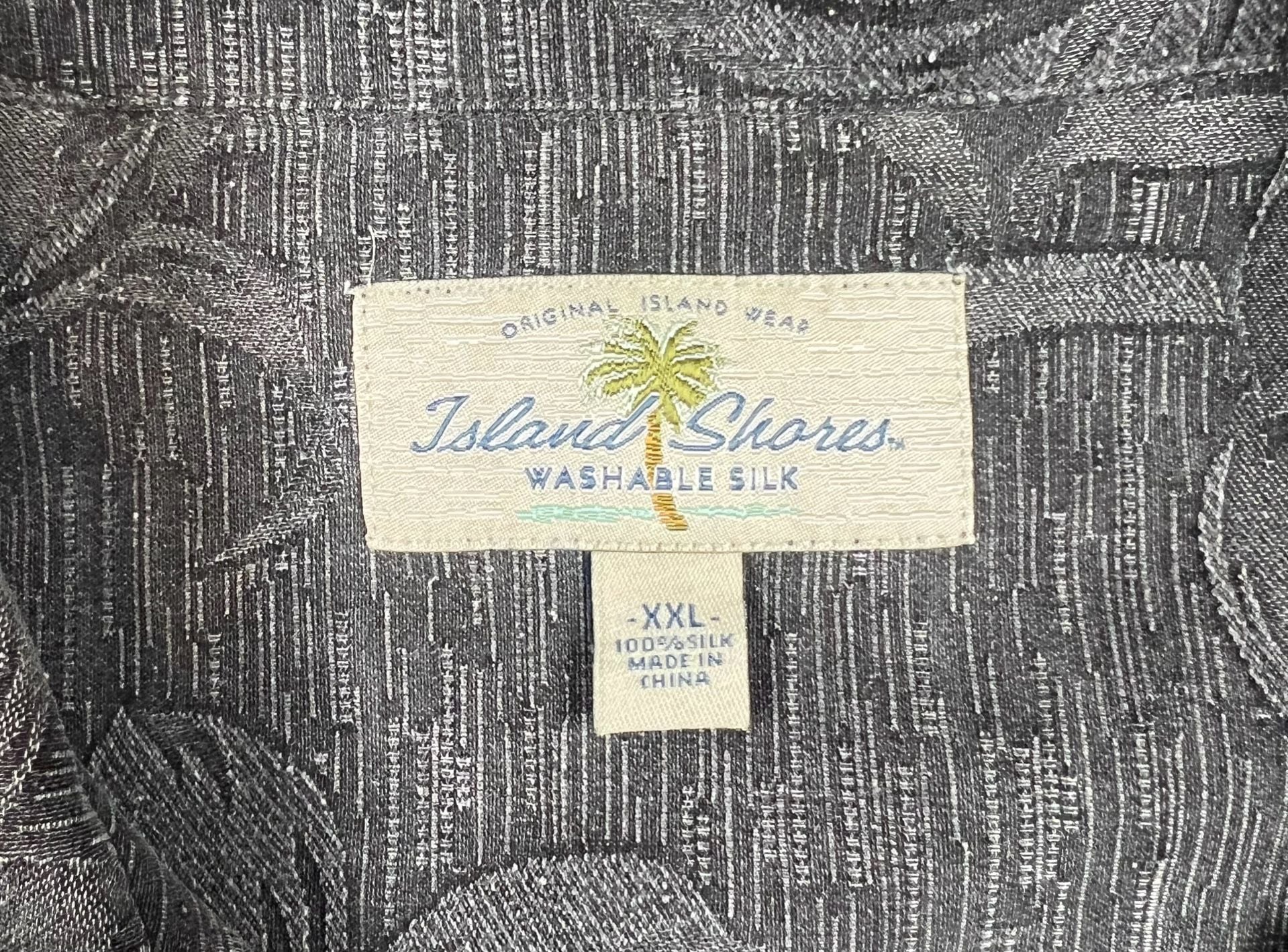 Island Shores Hawaiian Shirt Size XXL Gray Floral Washable Silk 3