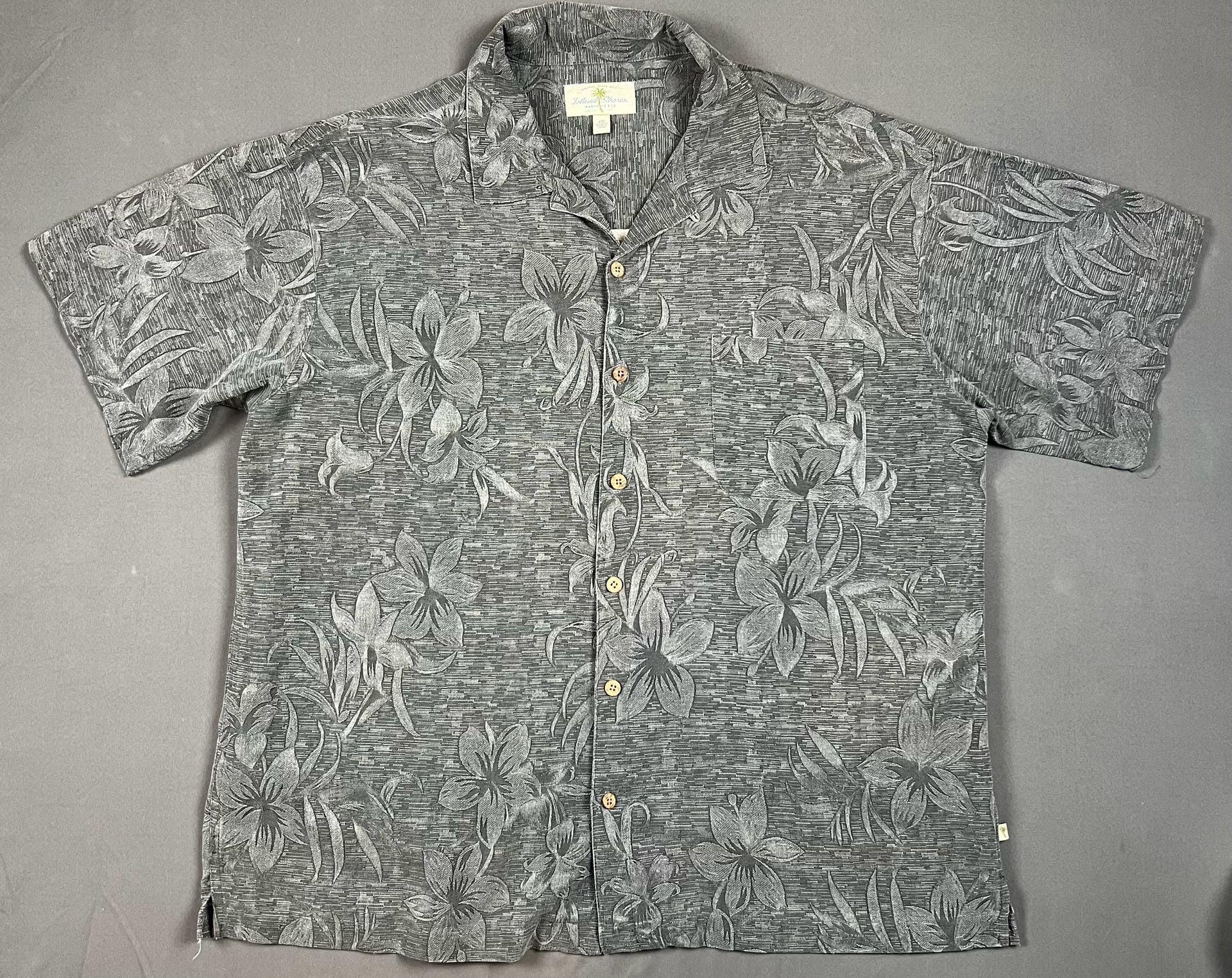 Island Shores Hawaiian Shirt Size XXL Gray Floral Washable Silk 5