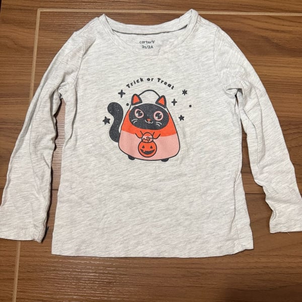 Carter's Long Sleeve Shirt Size 2T/2A Gray Halloween Cat Trick or Treat