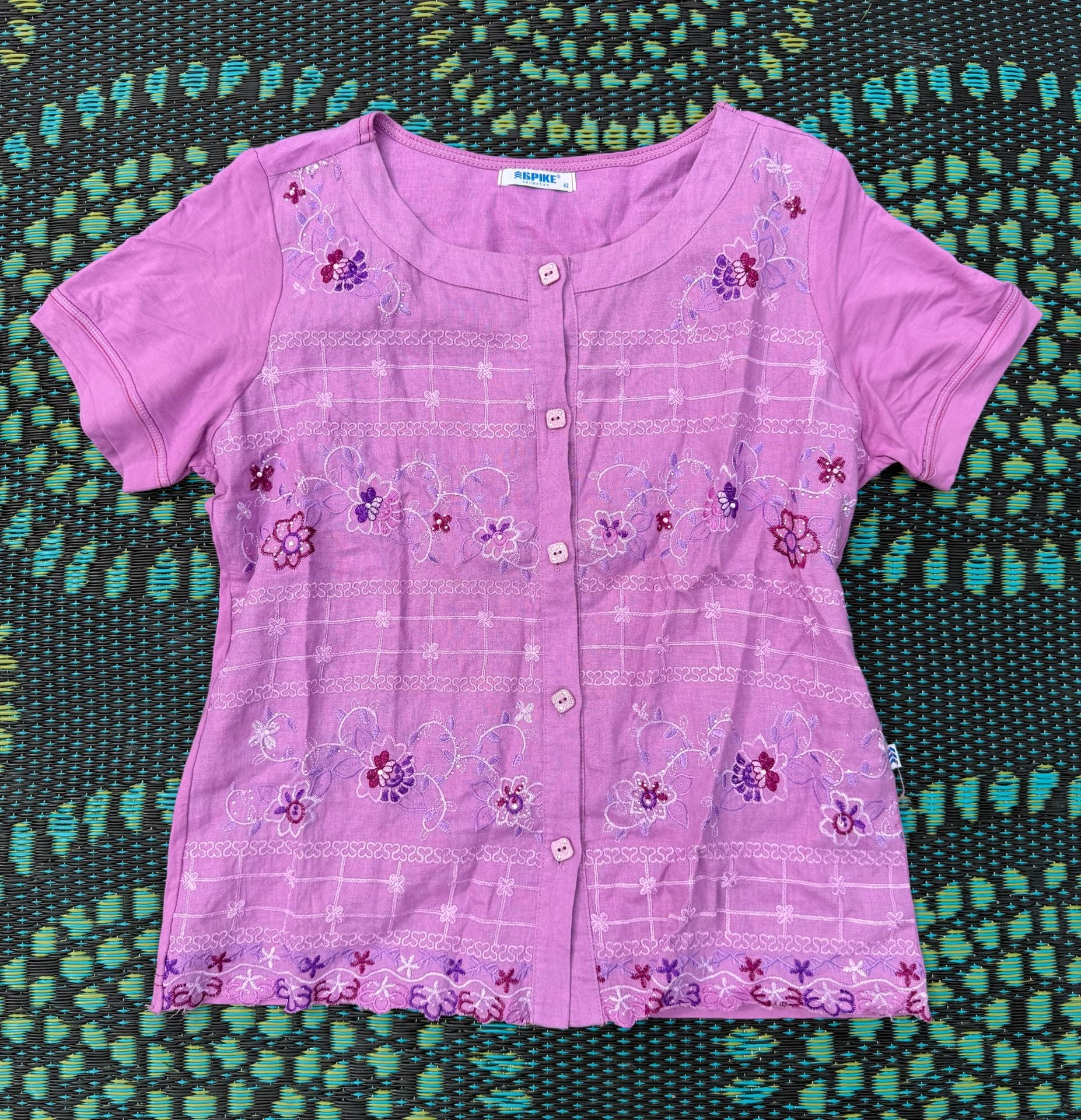 SPIKE Collection Floral Embroidered Button-Down Blouse Size 42 2
