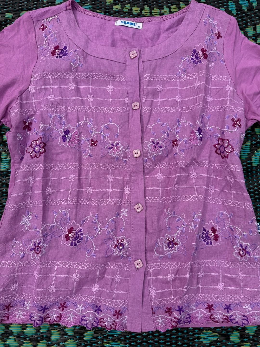 SPIKE Collection Floral Embroidered Button-Down Blouse Size 42 3