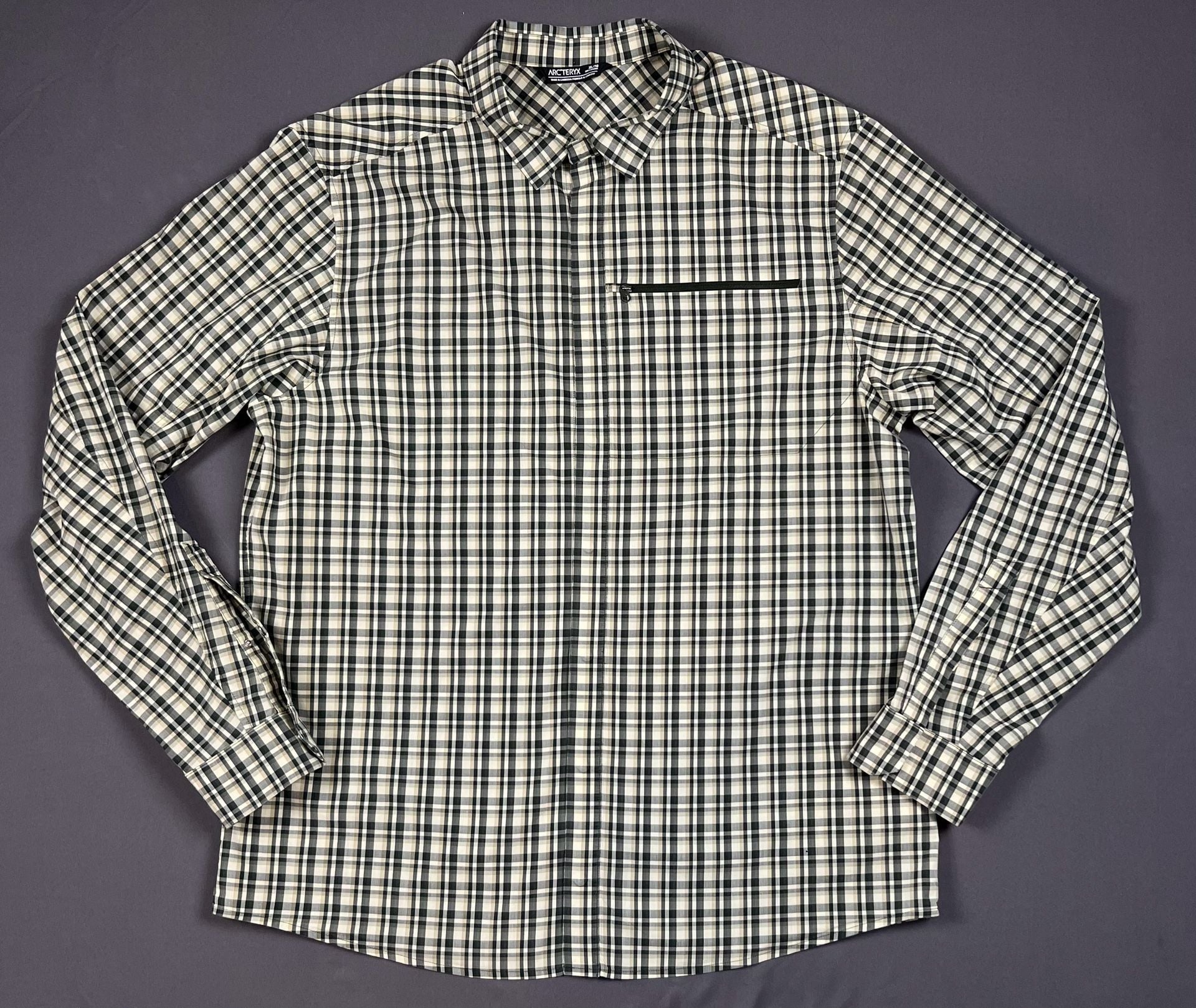 Arc'teryx Skyline Long Sleeve Plaid Button Up Shirt Size XL/TG Gray Beige 5