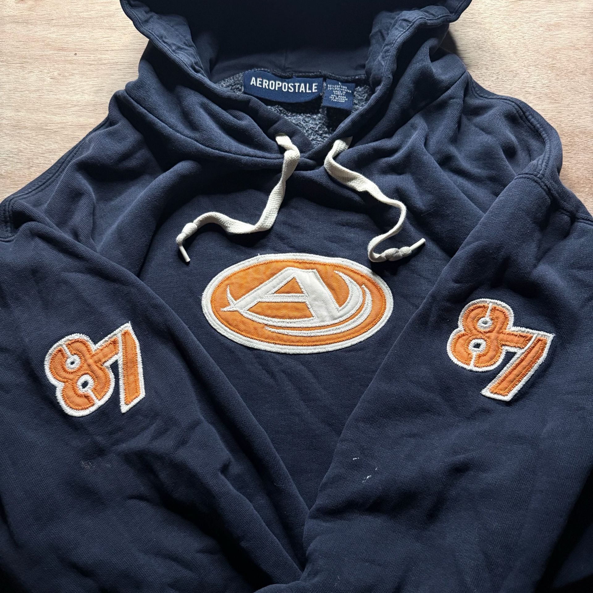 Vintage Aeropostale 87 Logo Hoodie Navy Blue Embroidered Y2K Streetwear 2