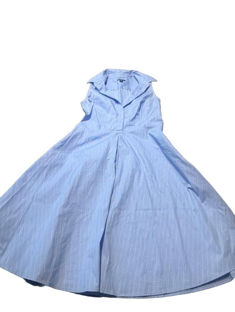 Ann Taylor Factory Pinstripe Shirtdress Size 0 Blue Sleeveless Belt 3