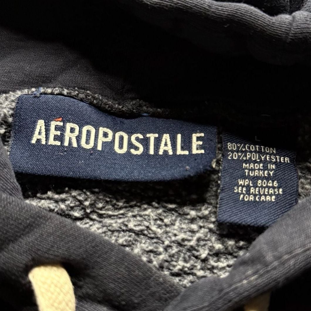 Vintage Aeropostale 87 Logo Hoodie Navy Blue Embroidered Y2K Streetwear 3