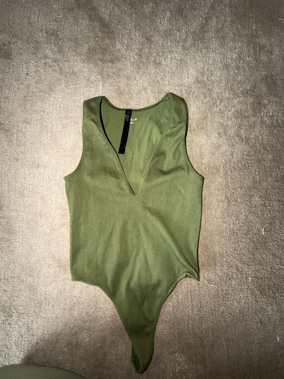Urban Outfitters Bodysuit Size L Green Ribbed V-Neck Sleeveless 2