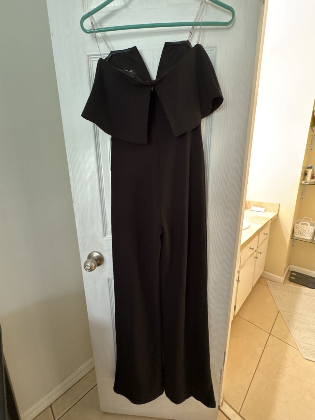 Lulus Jumpsuit Size S Black Strapless V-Notch Overlay Wide Leg 4