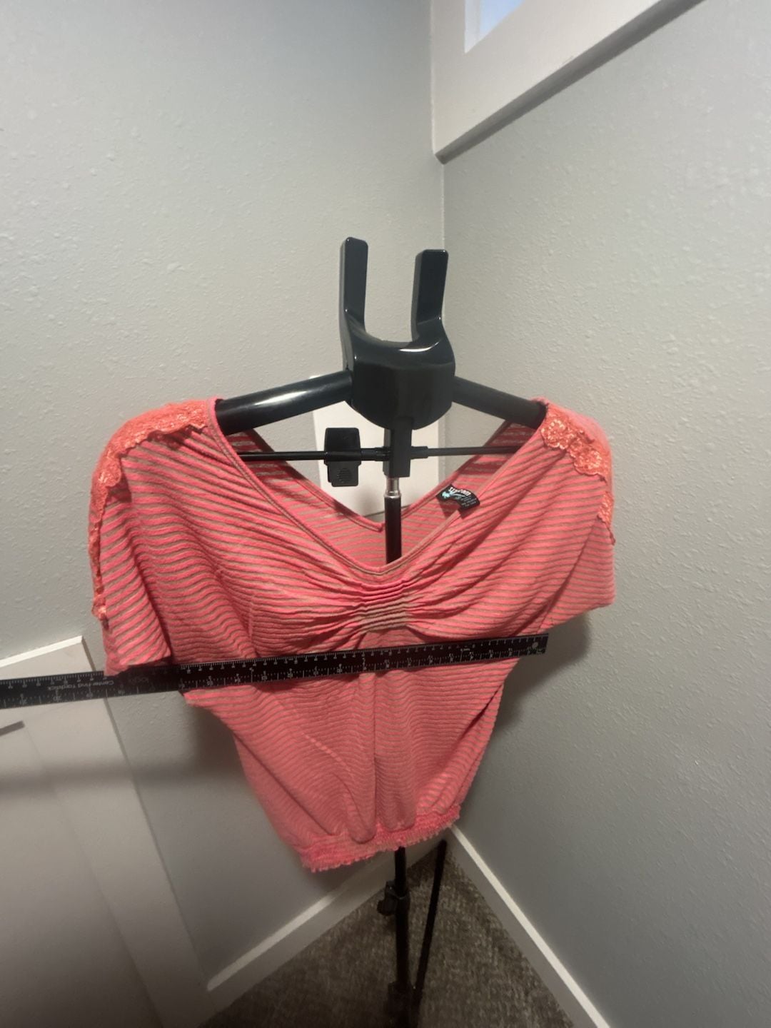 Weavers Striped Lace Shoulder Blouse Size M Coral Brown 4