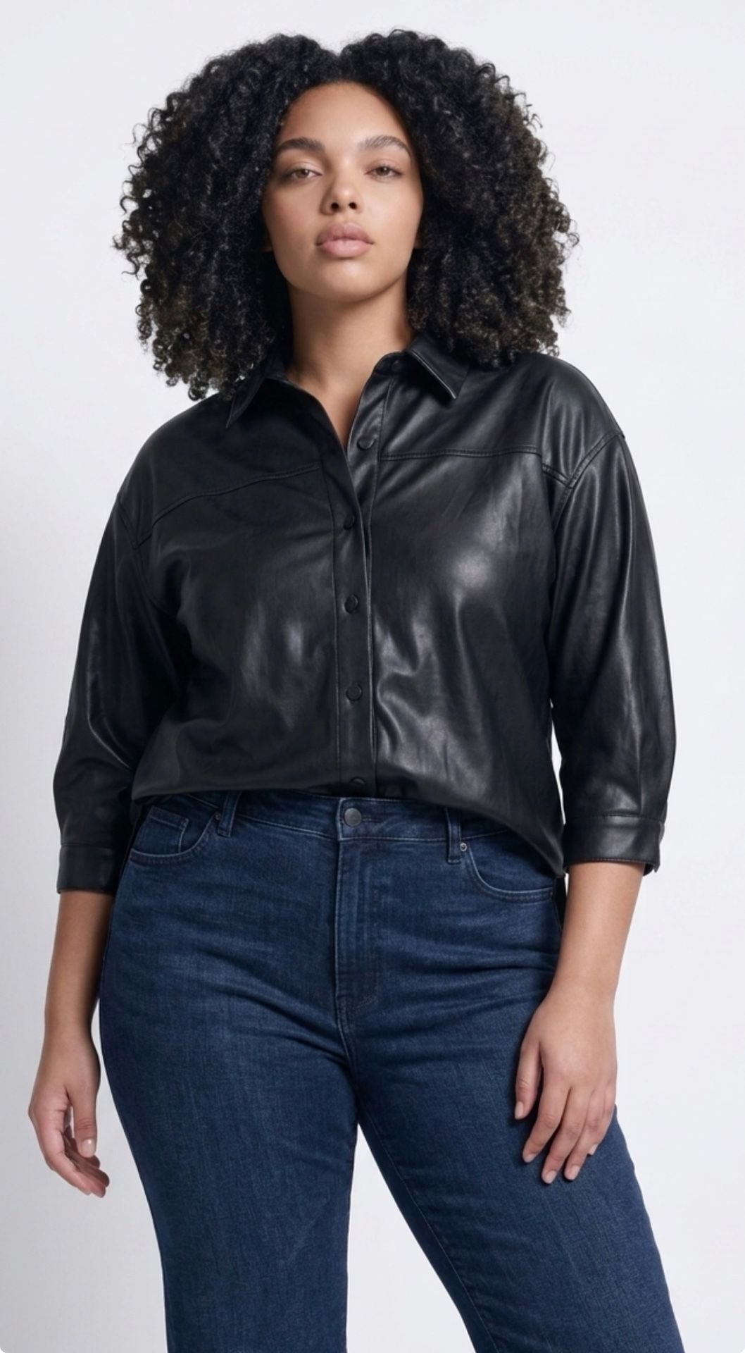 Do+Be Faux Leather Button-Up Shirt Size M Black 2