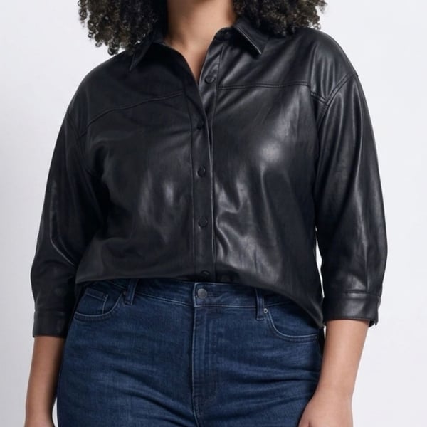 Do+Be Faux Leather Button-Up Shirt Size M Black