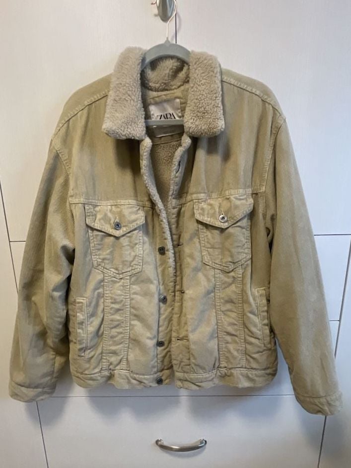 Zara Corduroy Sherpa Jacket Size XL Beige Trucker Fleece 2