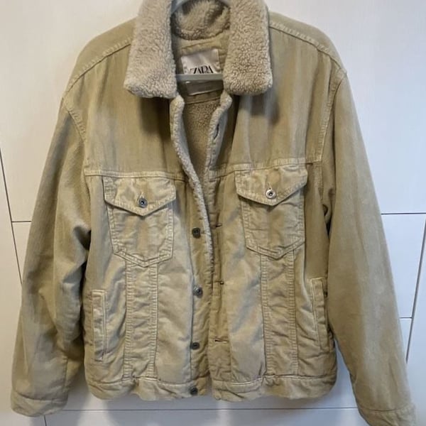 Zara Corduroy Sherpa Jacket Size XL Beige Trucker Fleece