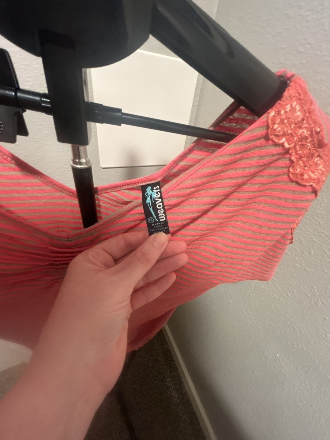 Weavers Striped Lace Shoulder Blouse Size M Coral Brown 5