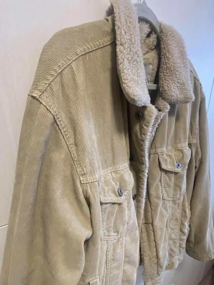 Zara Corduroy Sherpa Jacket Size XL Beige Trucker Fleece 3