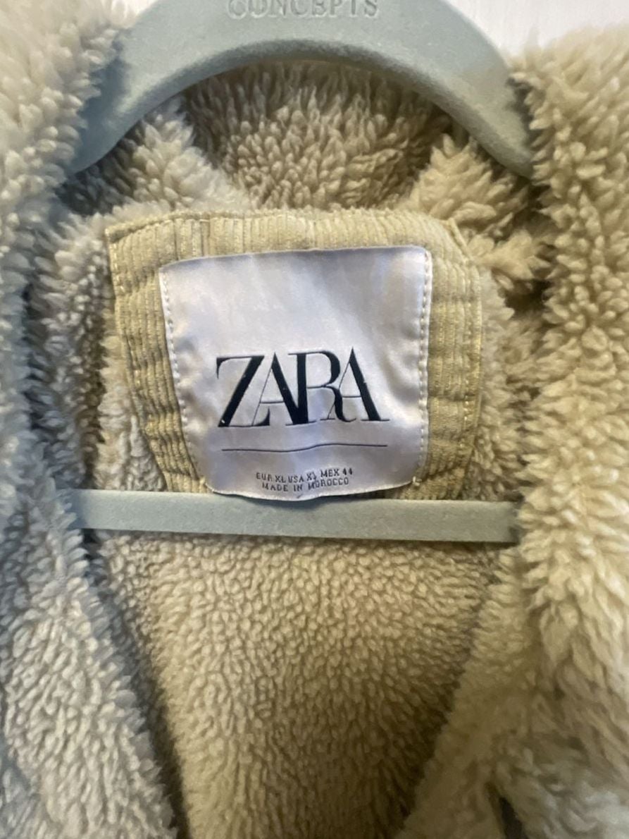 Zara Corduroy Sherpa Jacket Size XL Beige Trucker Fleece 5