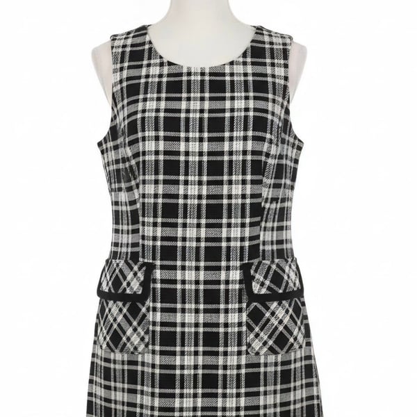 Andrew Marc Plaid Dress Size 16 Black White Sleeveless